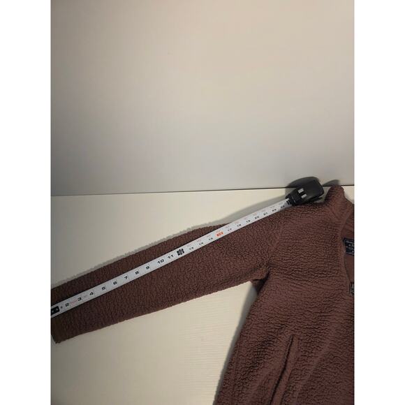 Abercrombie & Fitch Sherpa Fleece Mode  quarter-zip pullover mauve Womens Medium - Picture 6 of 8